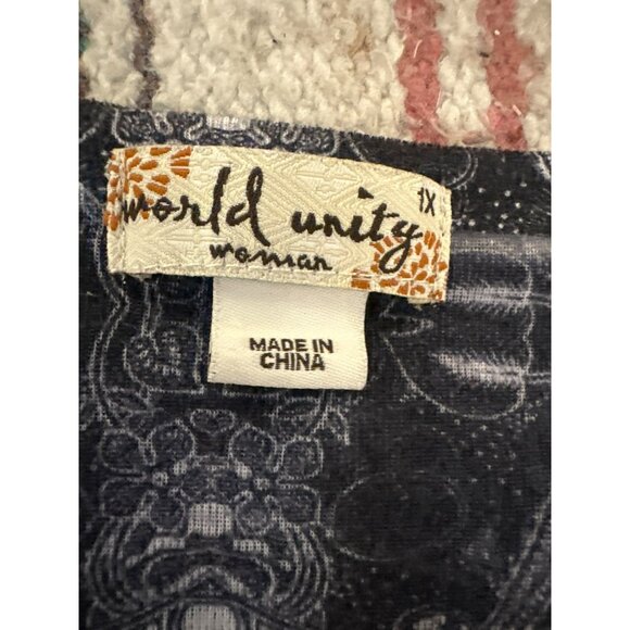 World Unity Woman 1X Short Sleeve Top Black & White Polyester Boho Whimsigoth - Picture 3 of 5